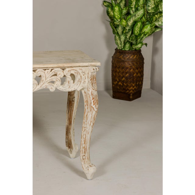 Rococo Style Painted Console Table with Carved Apron and Distressed Finish For Sale - Image 9 of 12
