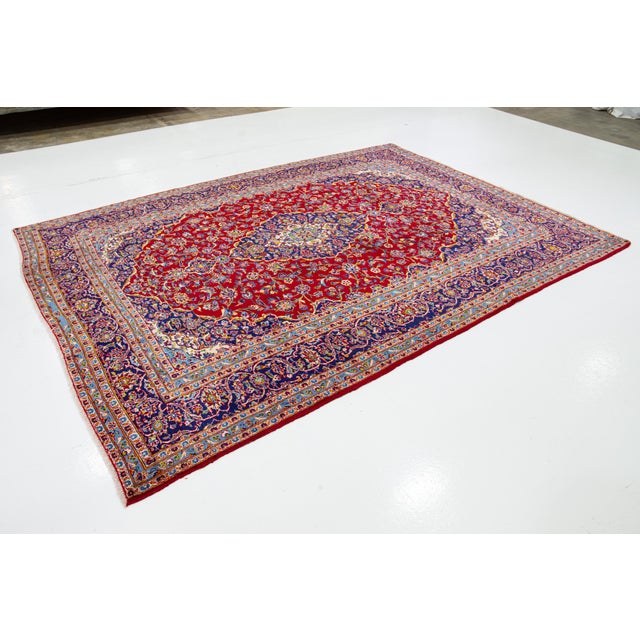 Persian Vintage Hand-Knotted Persian Kashan Red Wool Rug With Medallion Motif For Sale - Image 3 of 8