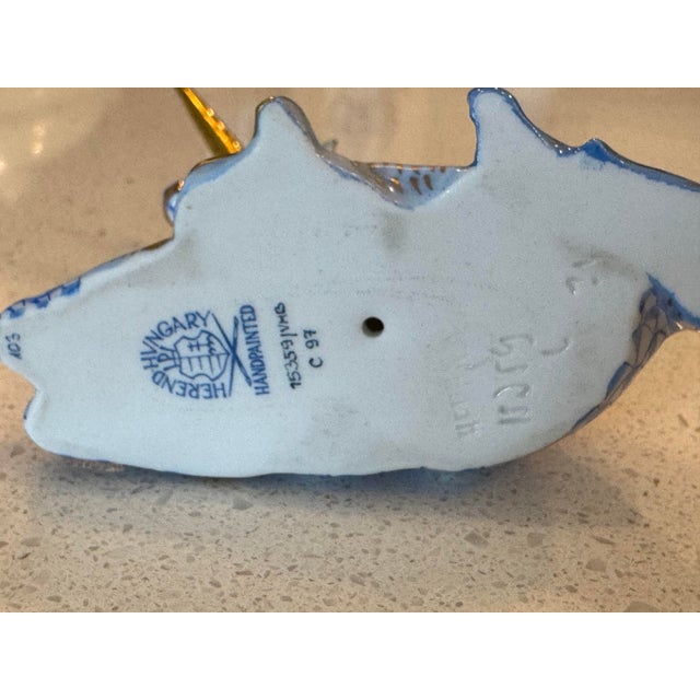 1960s Classic Sapphire Blue Fishnet Pattern Herend Hand Painted Reclining Unicorn W/ 22k Gold Accents For Sale - Image 5 of 10