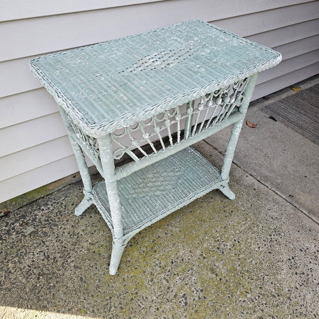 Henry Link 1980s Distressed Wicker Side Table Attributed to Henry Link No Label For Sale - Image 4 of 14
