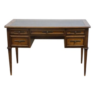 Sligh Furniture Solid Walnut Italian Provincial 46" Writing Desk W. Tooled Leather Top For Sale