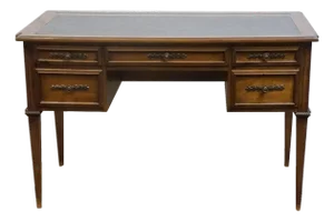 Sligh Furniture Solid Walnut Italian Provincial 46" Writing Desk W. Tooled Leather Top