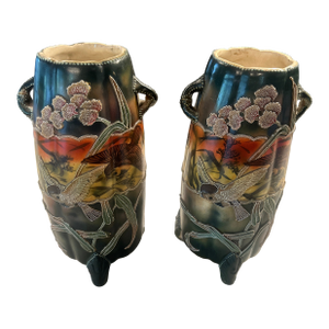 Pair of Antique Nippon Moriage Vases