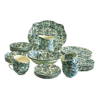 19th Century Johnson Brothers 40 Pieces Blue and White Victorian Chintz For Sale