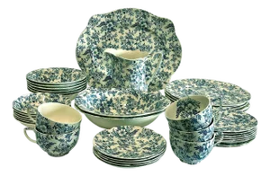 19th Century Johnson Brothers 40 Pieces Blue and White Victorian Chintz