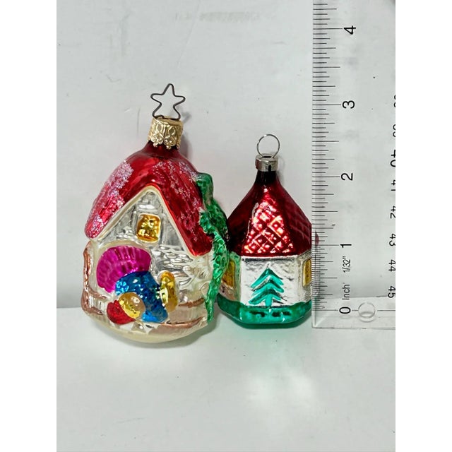 1950s European Cottage House Glass Christmas Ornaments – Hand Painted – Set of 6 For Sale - Image 10 of 12