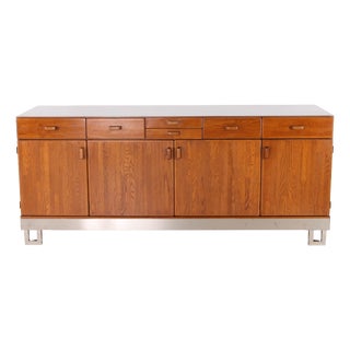 Sideboard in Oak and Brushed Aluminum, 1980s For Sale