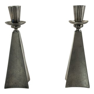 Swedish Grace Tin Candlesticks from Cicelören in Nyköping, 1940, Set of 2 For Sale