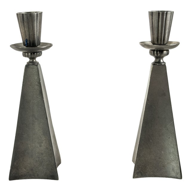 Swedish Grace Tin Candlesticks from Cicelören in Nyköping, 1940, Set of 2 For Sale