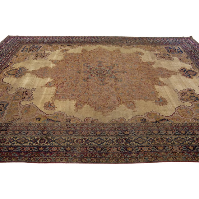 1900 - 1909 1880s Persian Kerman Wool Rug With Medallion Design in Tan For Sale - Image 5 of 7