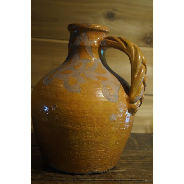 1960s Rustic French 20th Century Pottery Jug With Yellow Glaze For Sale - Image 5 of 11