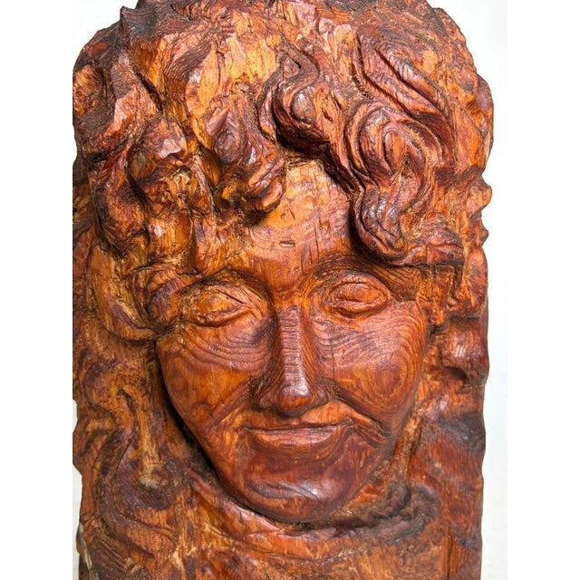 Brutalist Sculpture of a Head in Wood, France, 1960s For Sale - Image 3 of 13