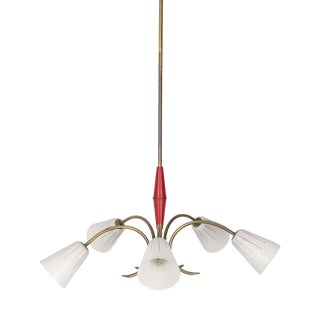 Vintage Italian Pendant Light in Red Metal and Glass, 1960s For Sale