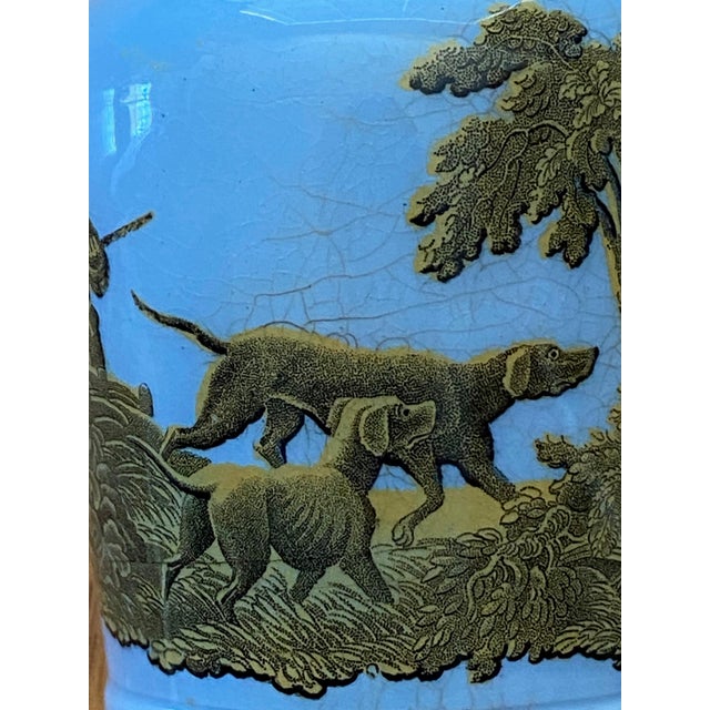 Antique Earthenware Pottery Jars With Transferware Boar Hunting Scenes Designed to Hold Fish Paste or Potted Meat For Sale - Image 4 of 12