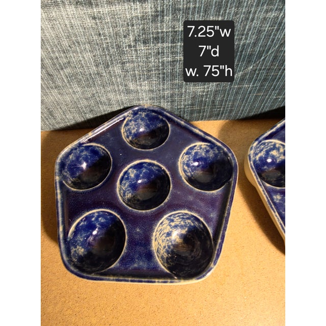 American Pair of Bennington Blue Agate Escargot Dishes For Sale - Image 3 of 7