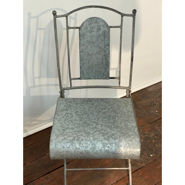 Wrought Iron and Galvanized Aluminum Folding Chairs For Sale In New York - Image 6 of 15