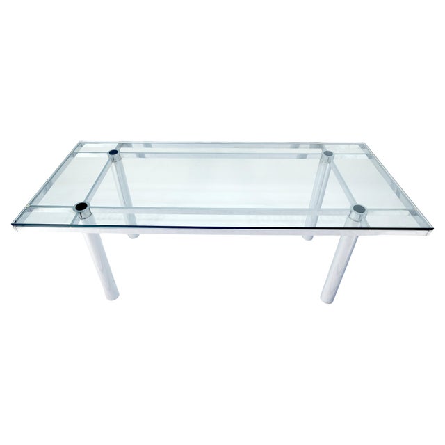 Late 20th Century Tobia Scarpa Chrome Base Rectangle Glass Top 4 Cylinder legs Dining Table Mint! For Sale - Image 5 of 12