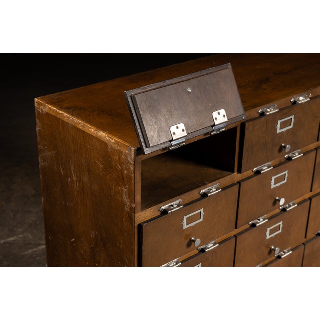 Wood Vintage Oak Industrial Cubby Storage Cabinet With Hinged Faces For Sale - Image 7 of 7