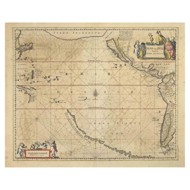 Johannes Janssonius, Antique Map of Mare Pacificum, Etching, 1650s For Sale