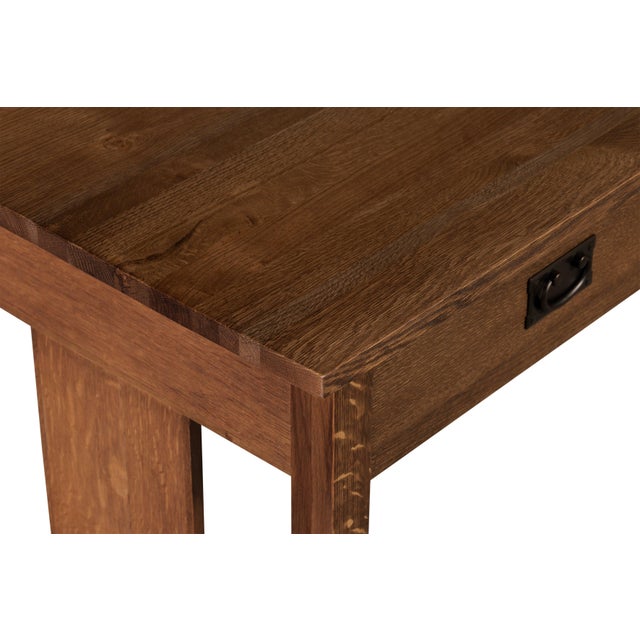 2020s Mission / Arts and Crafts Solid Oak Writing Desk - Walnut For Sale - Image 5 of 14