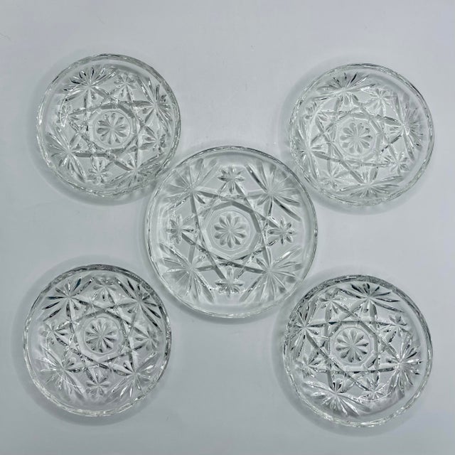 Glass 1960’s “Prescut” Pressed Glass Coaster Set- Four Drinks & One Wine Bottle - Set of 5 For Sale - Image 7 of 9