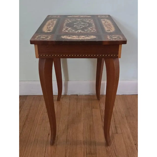 Vintage Italian Marquetry Inlay Reuge Music Box Jewelry Table Plays Fascination Waltz For Sale - Image 11 of 12