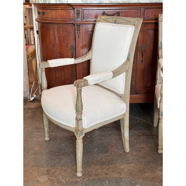 Wood Pair of 19th Century Painted Directoire Armchairs For Sale - Image 7 of 10