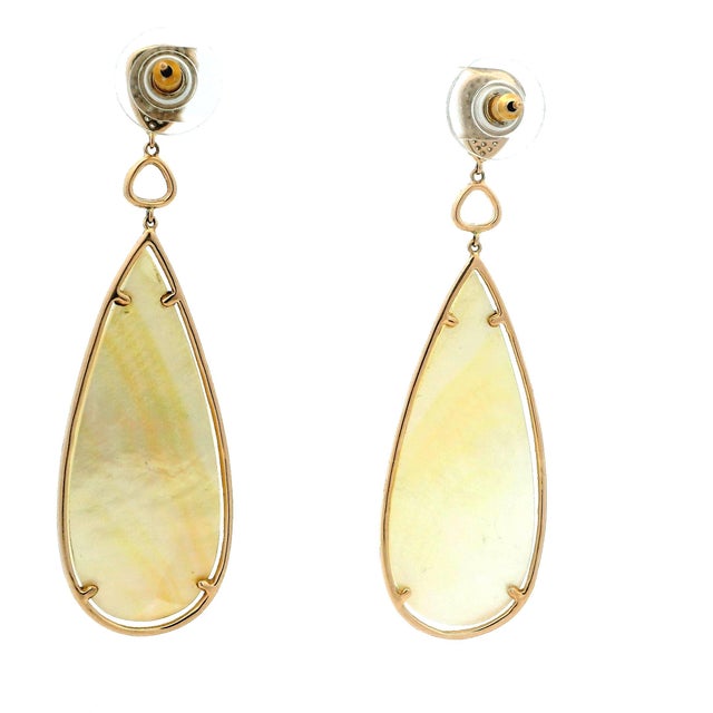Contemporary 18K Yellow Gold Mother-of-Pearl & Diamond Teardrop Earrings For Sale - Image 9 of 12