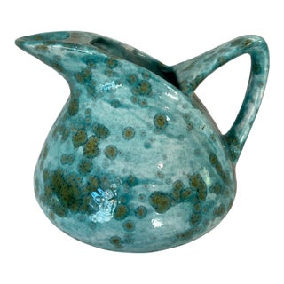 Studio Art Pottery Pitcher Turquoise Crystalline Glaze Signed HKS c.1960s For Sale