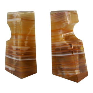Vintage Sculptural Polished Stone Bookends - a Pair For Sale