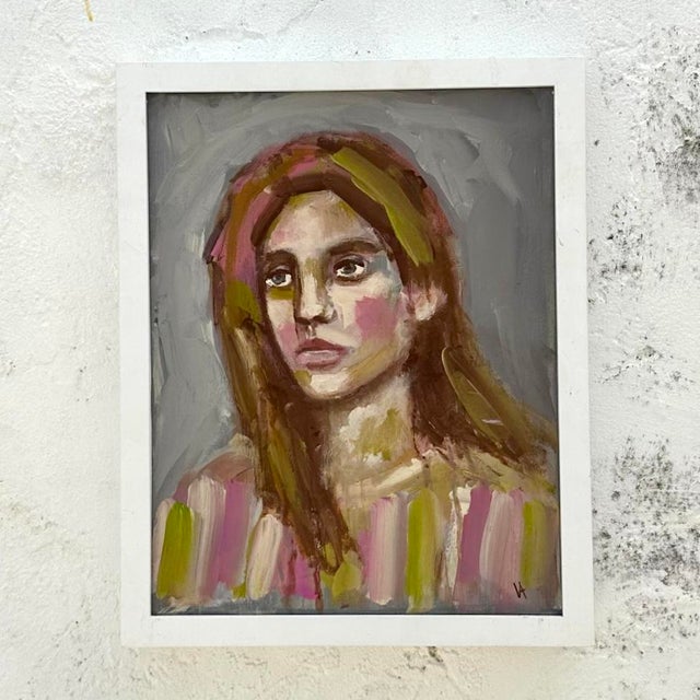 Infuse your space with character and creativity with this striking Vintage Boho Original Portrait Oil Painting. This bold...