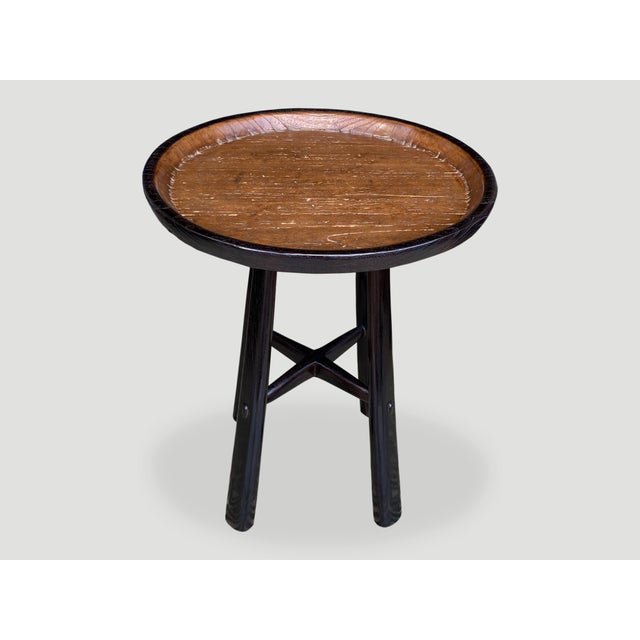 2010s Andrianna Shamaris Midcentury Couture Antique Teak Wood Tray Side Table For Sale - Image 5 of 5