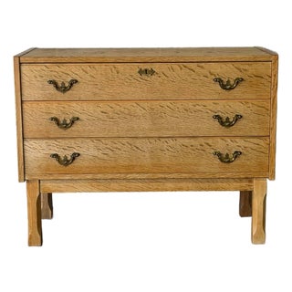 Oak Three-Drawer Dresser With Brass Hardware Danish Mid-Century Modern 1970s For Sale