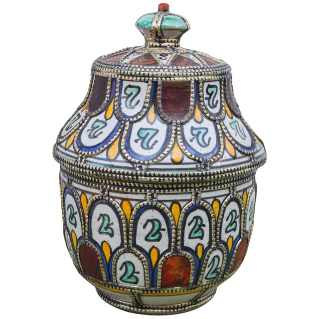 Mid 20th Century Moroccan Ceramic Bowl With Lid For Sale