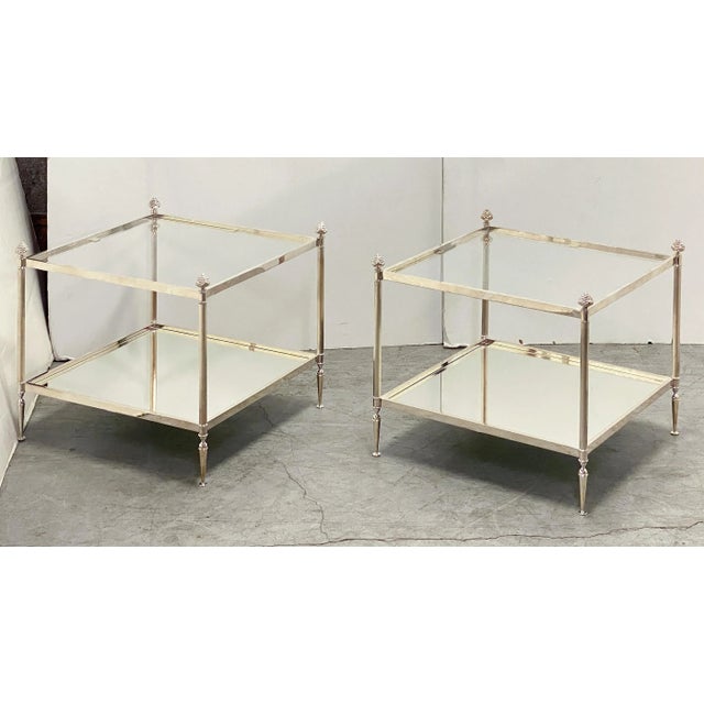 French Low Side or End Tables of Silvered Metal and Glass 'Individually Priced' For Sale - Image 4 of 13