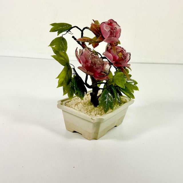 1960s Vintage Chinoiserie Boho Chic Bonsai Tree Sculpture, Jade & Glass For Sale - Image 6 of 12