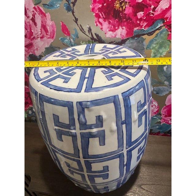 Greek Key Garden Stool / Plant Stand For Sale - Image 4 of 6