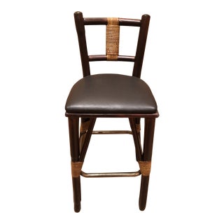 Vintage McGuire Rattan and Leather Barstool For Sale
