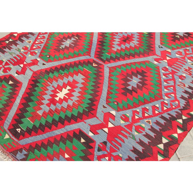 Red 1960's Vintage Hand Woven Kilim Rug - 63" X 120" For Sale - Image 8 of 10