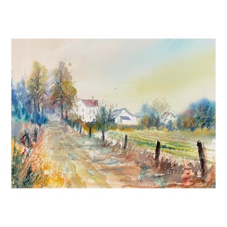 1987 Bob Pittman North Carolinal Farm Scene Watercolor For Sale