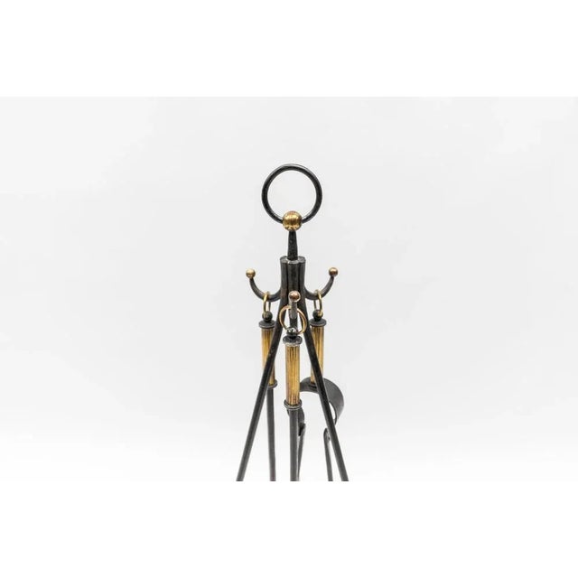 1950s Hand Forged Iron and Brass Tripod Stand with Fireplace Tools, Austria, 1950s, Set of 4 For Sale - Image 5 of 12