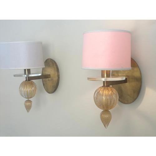 Gold Fleck Murano Glass Wall Sconces from Barbara Barry for Baker Furniture, Set of 2 For Sale - Image 12 of 13