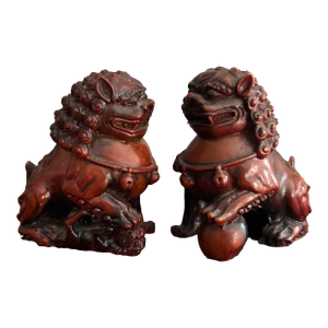 Small Late 20th Century Oxblood Red Foo Dogs- a Pair