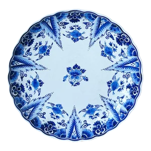 19th Century Blue and White Porcelain Plate With Fluted Rim by Royal Delft (Marked 1879)