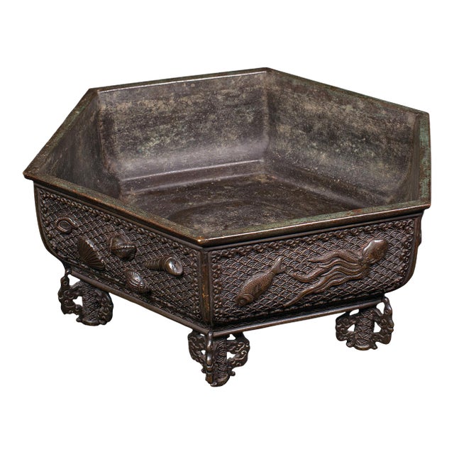 Antique Suiban Planter, Japanese Bronze Bonsai Jardiniere, Edo Period, Victorian For Sale