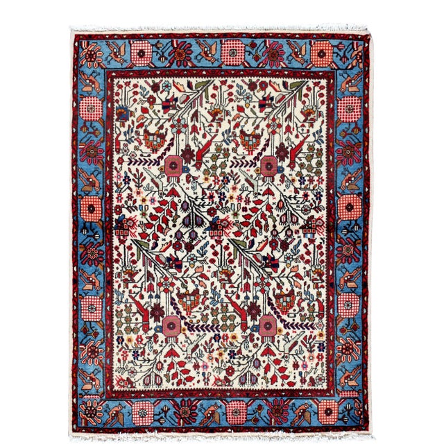 Ivory Vintage Persian Hamadan Wool Rug For Sale