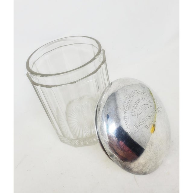 Metal Antique Crystal Biscuit Jar With Sterling Silver Lid Decoration Day 1915 Lawrence Park For Sale - Image 7 of 11