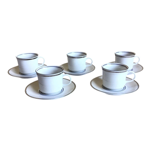 Mid 20th Century Mitterteich German Bavaria Blue Silver Porcelain Demitasse Cup Set- 10 Pieces
