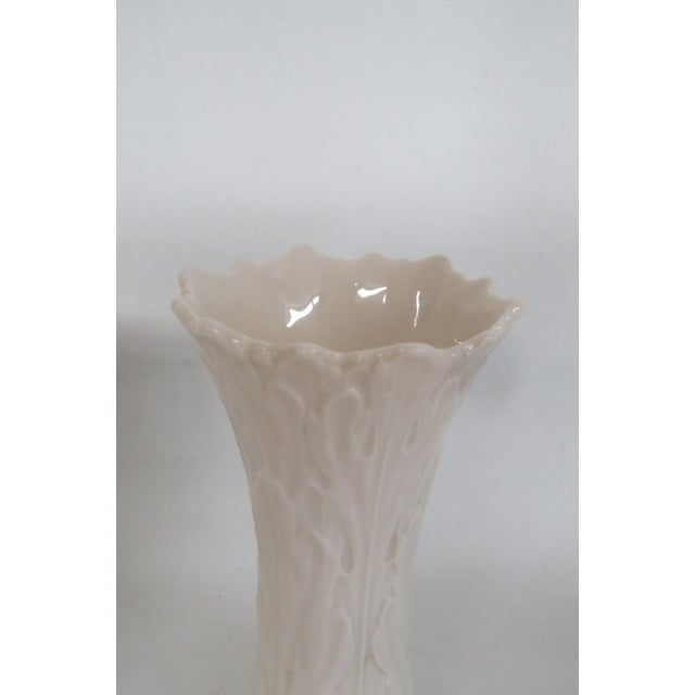 Mid-Century Modern Lenox China Pair of 2 Ivory Porcelain Woodland Vases Acanthus Leaf Pattern 4929b For Sale - Image 3 of 15