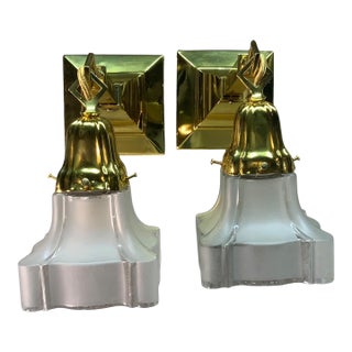 1910s Pair Polished Brass Sheffield Style Arts and Crafts Wall Sconces #2566 For Sale